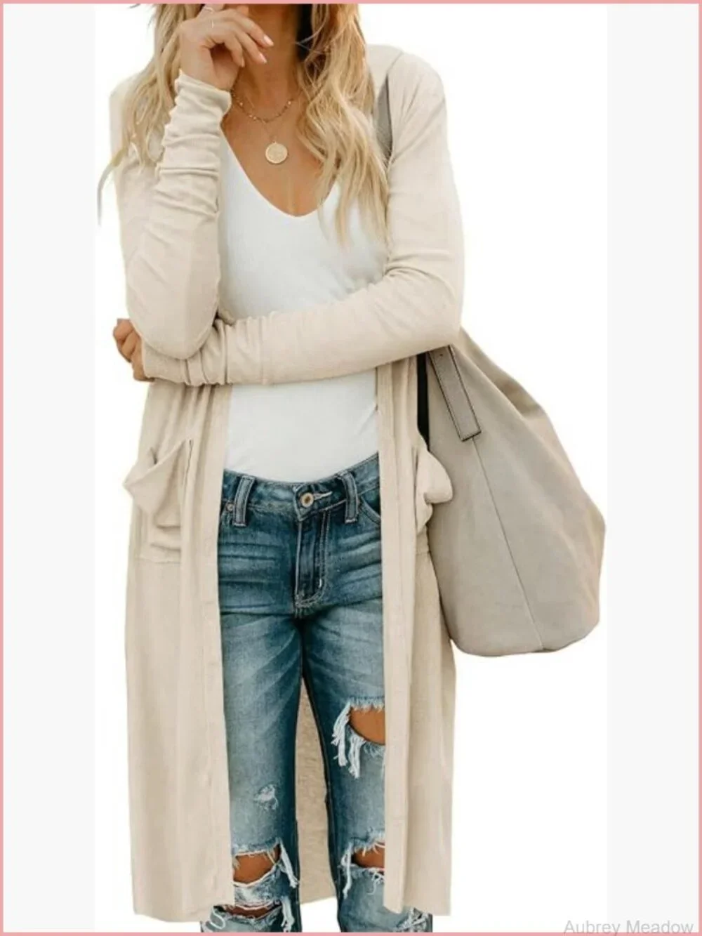Hooded Long Cardigan Open Front Lightweight with Pockets - Picture 1 of 6